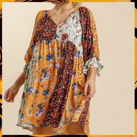 UMGEE Sunshine Mixed Floral Print Babydoll Dress - Picture 4 of 12